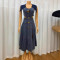 New product design with hollowed out sleeveless pockets, split collar, denim slimming dress