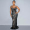 New mesh see through rhinestone suspender, low cut sexy revealing backpack hip dress, women's clothing