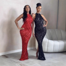 Fashion new product temperament socialite diamond studded slim fit evening dress long dress women's dress