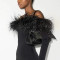 Strapless one shoulder dress, elegant socialite long sleeved slim fit dress, heavy-duty feather wrapped hip skirt