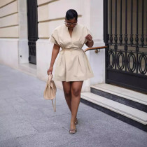Fresh and loose stand up collar batball sleeve short sleeved skirt dress