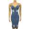 Washed denim sexy personality suspender pleated hollow slit dress for women