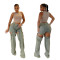 Women's street fashion retro washed hollow denim jeans