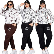 Autumn and winter fashion temperament commuting print two-piece set