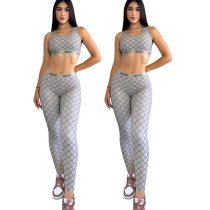 Fashion sports sleeveless vest+pants casual two-piece set