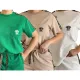 New Commuter Fashion Women's Embossed Short Sleeve Shorts Set with Pocket