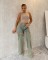 Women's street fashion retro washed hollow denim jeans