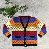 Winter new color blocking loose V-neck knitted cardigan sweater jacket