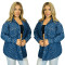 Fashionable and trendy loose and versatile single breasted women's washed denim jacket jacket
