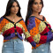 Winter new color blocking loose V-neck knitted cardigan sweater jacket