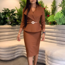Big collar and waist cinched OL Tongle elegant temperament, hip hugging pencil skirt, cross-border dress