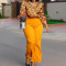 Printed long sleeved shirt with elegant temperament, wide leg pants, fashionable African suit