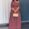 Slanted shoulder pleated waist elastic pleated long dress long skater