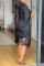 Sparkling fringe bat sleeve elastic hip hugging dress