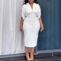 V-neck strap back hollow slit hip hugging dress