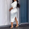 V-neck strap back hollow slit hip hugging dress