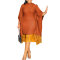 Sparkling fringe bat sleeve elastic hip hugging dress
