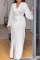 V-neck long sleeved waist cinched slit long dress