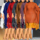 Sparkling fringe bat sleeve elastic hip hugging dress