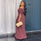Slanted shoulder pleated waist elastic pleated long dress long skater