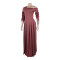 Slanted shoulder pleated waist elastic pleated long dress long skater