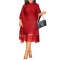 Sparkling fringe bat sleeve elastic hip hugging dress