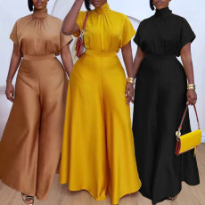 Satin smooth strap fly sleeve wide leg two-piece set