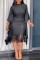 Sparkling fringe bat sleeve elastic hip hugging dress