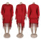Sparkling fringe bat sleeve elastic hip hugging dress