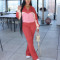 Women's fashion hoodie zipper lapel hoodie zipper jacket slim fit pants