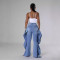 Hot selling washed ruffle edge design elastic jeans
