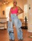 Hot selling washed ruffle edge design elastic jeans