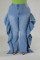 Hot selling washed ruffle edge design elastic jeans