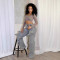 Trendy detachable buckle design, irregular jeans, high waisted straight leg pants