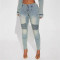Elastic jeans set, street fake two-piece top, jacket, pants