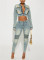 Elastic jeans set, street fake two-piece top, jacket, pants