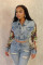 Fashion printed color blocked denim jacket, two-piece set of jeans for women