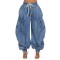 The rope can be pulled, the elastic waistband is pulled, the tie is tied, the bow is tied, and the loose and slimming jeans are women's casual pants