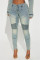 Elastic jeans set, street fake two-piece top, jacket, pants