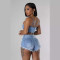 pearl diamond chain denim tank top shorts set sexy hot girl two-piece set for women