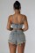 pearl diamond chain denim tank top shorts set sexy hot girl two-piece set for women