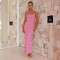 New French style waist cinching slimming solid color backless pearl suspender long dress for women
