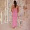 New French style waist cinching slimming solid color backless pearl suspender long dress for women