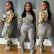 Fashion printed color blocked denim jacket, two-piece set of jeans for women