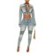 Elastic jeans set, street fake two-piece top, jacket, pants