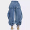 The rope can be pulled, the elastic waistband is pulled, the tie is tied, the bow is tied, and the loose and slimming jeans are women's casual pants