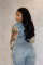 Fashion printed color blocked denim jacket, two-piece set of jeans for women