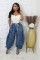 The rope can be pulled, the elastic waistband is pulled, the tie is tied, the bow is tied, and the loose and slimming jeans are women's casual pants