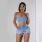 pearl diamond chain denim tank top shorts set sexy hot girl two-piece set for women