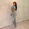 Fashion printed color blocked denim jacket, two-piece set of jeans for women